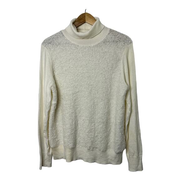 Juicy Couture Ivory Textured Wool-Blend Turtleneck Sweater Women's XL New - Picture 1 of 7